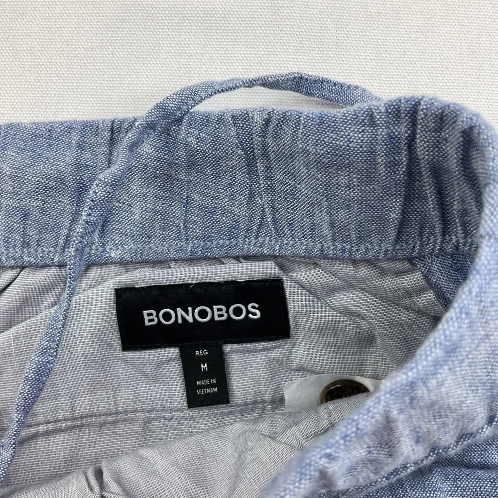 Bonobos Pants Men Sz M Linen Blend Blue Chambray Tapered Drawstring Trousers NWT
